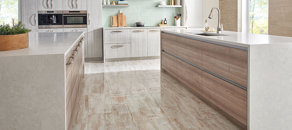 kitchen with wood veneer surface